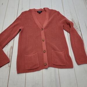 Lands End Drifter cardigan button up sweater pink coral grandpa
